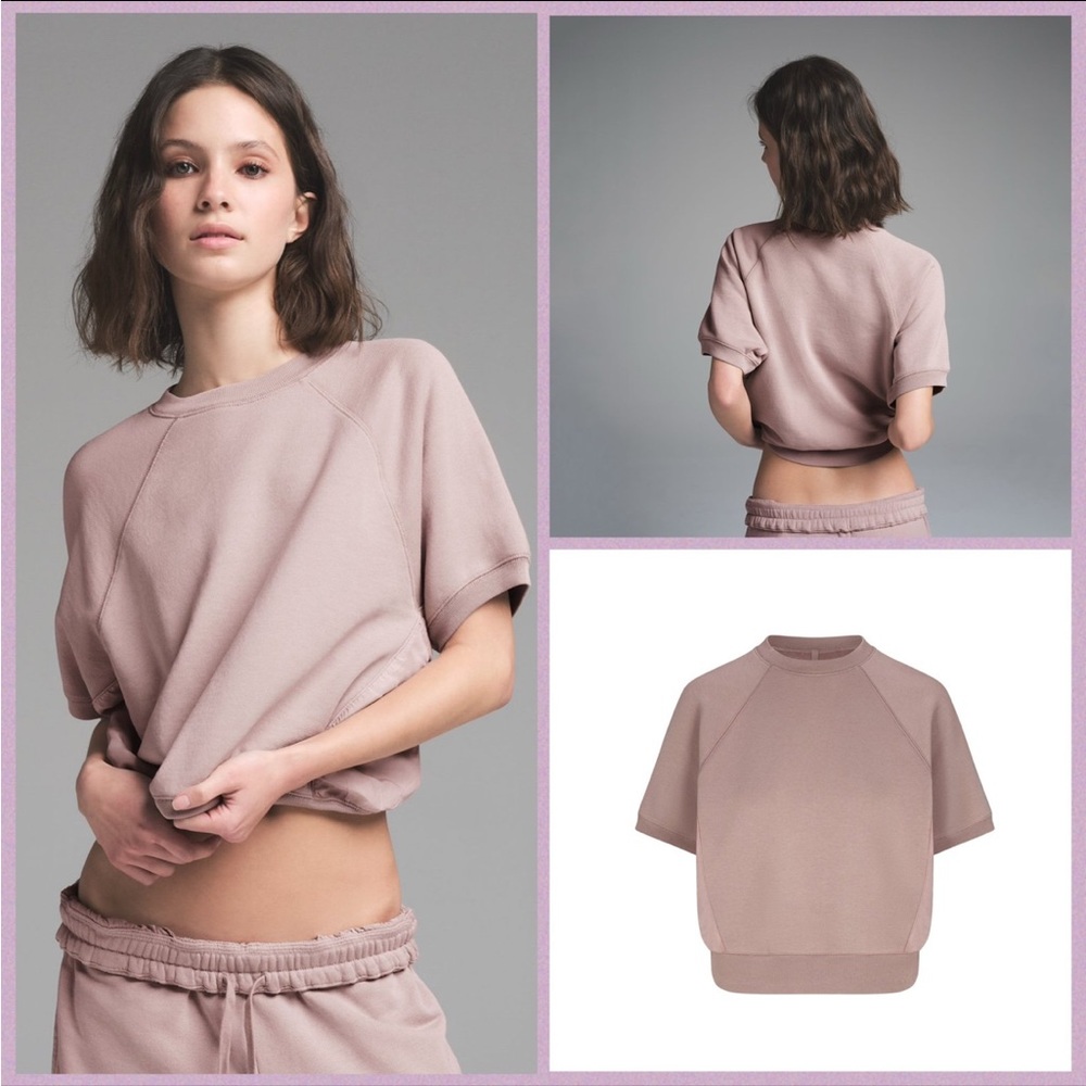 SKIMS French Terry Deconstructed Raglan Short Sleeve Sweatshirt XS Fawn